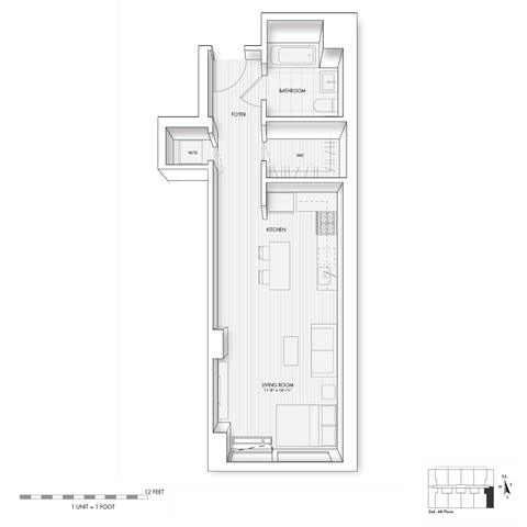 Floor plan for studio, 1 bath, 520 sqft